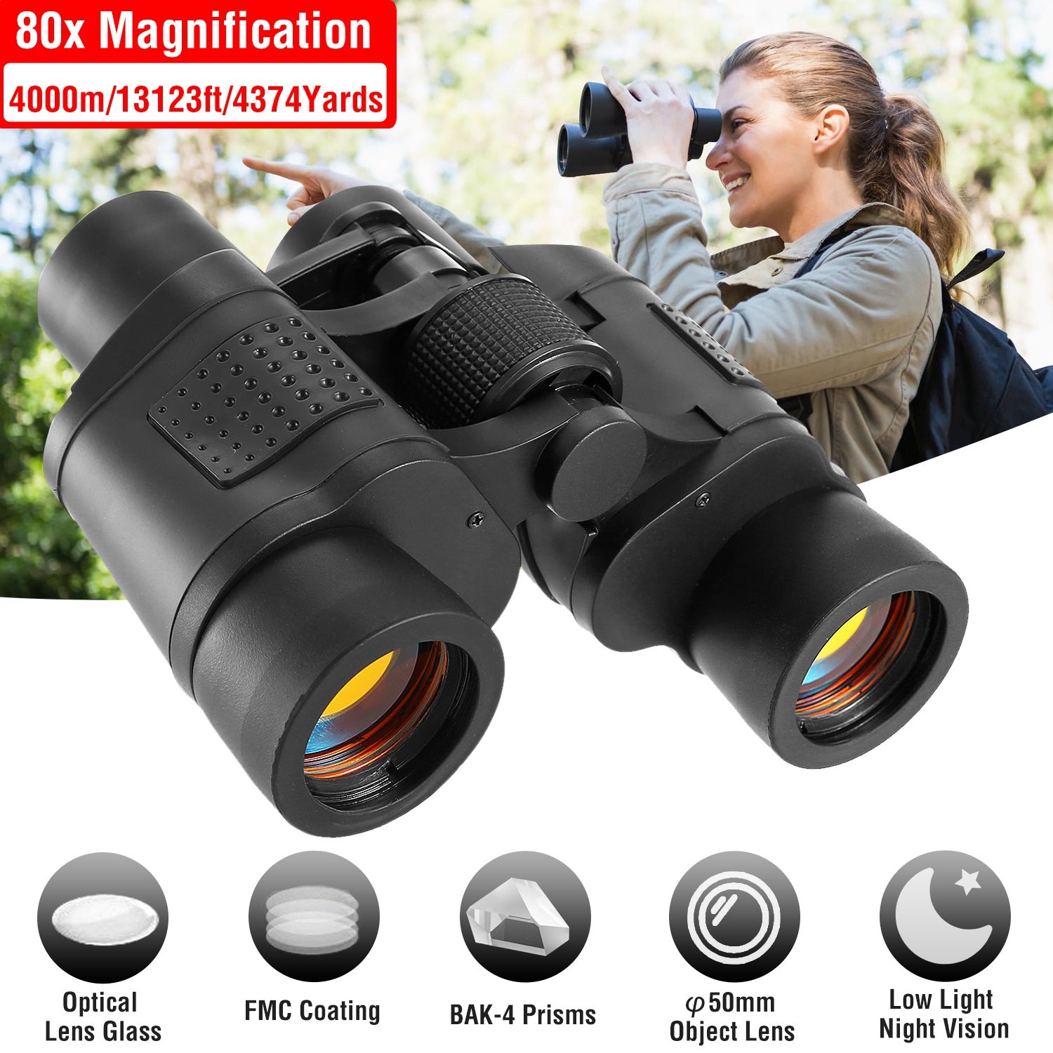 Portable HD Binoculars With FMC Lens Low Light Night Vision Telescope For Bird Watching Hunting Sports Events Concerts Adventure With Shoulder Strap Bag For Spring Summer Outdoor Adventure