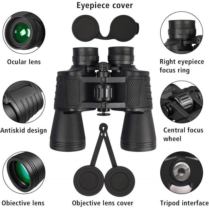 20x50 High Powered Binoculars For Adults, Waterproof Compact Binoculars With Low Light Vision For Bird Watching Hunting Football Games Travel Stargazing Cruise With Carrying Bag