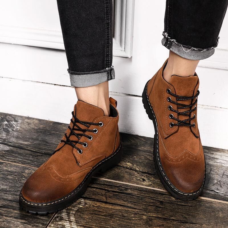 Men's Simple Sand Color High-top Hiking Boots