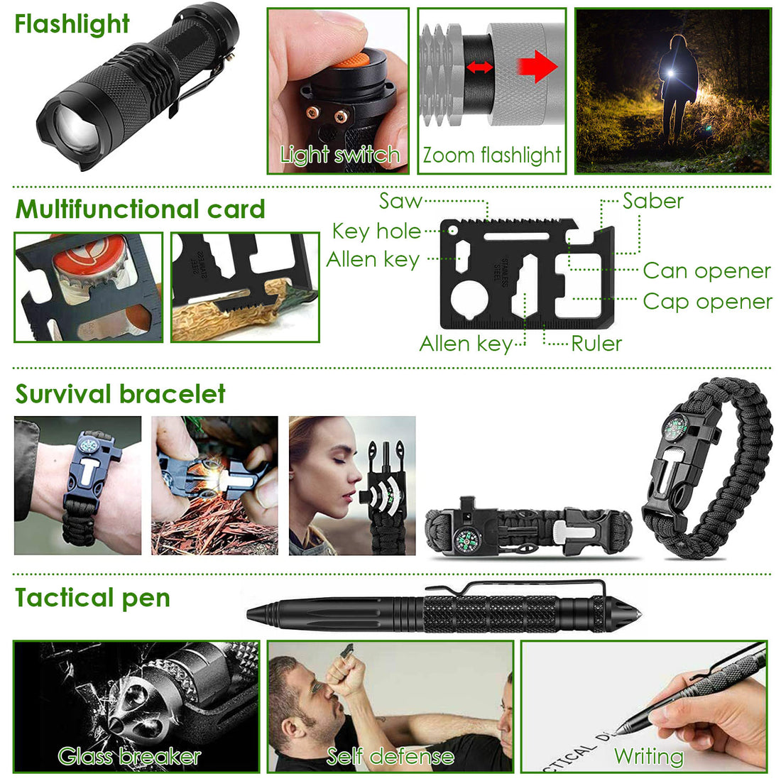 47Pcs Emergency Survival Kit Survival EDC Gear Equipment Tool First Aid Supplies Kit Tools With Pouch For Hiking Hunting Disaster Camping Adventure